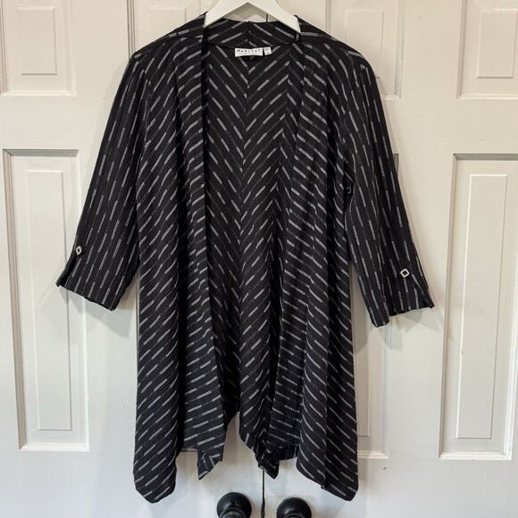 Habitat Crepe Open Shark Bite Long Thin Blazer Cardigan Modern Top Small Black - Picture 2 of 11